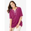 Woman Within Plus Size 7-Day Embroidered Layered-Look Tunic(Pine Flower Embroidery)