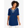 Woman Within Plus Size 7-Day Embroidered Layered-Look Tunic(Soft Iris Flower Embroidery)