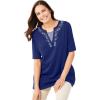 Woman Within Plus Size 7-Day Embroidered Layered-Look Tunic(Evening Blue Flower Embroidery)