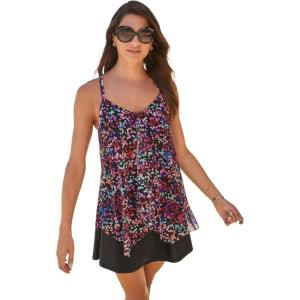 Swimsuits For All Swim 365 Women’s Plus Size Longer-Length Mesh Tankini Top(Party Multi)