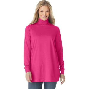 Woman Within Plus Size Perfect Long-Sleeve Turtleneck Tee (Petite Available)(Raspberry Sorbet)