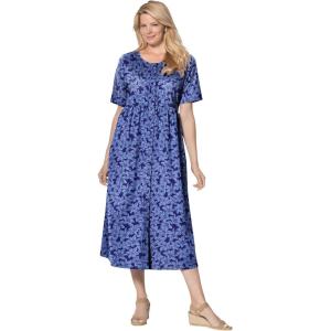 Woman Within Plus Size Short-Sleeve Button-Front Pocket Dress (Petite Available) – 7X, Navy Blossom