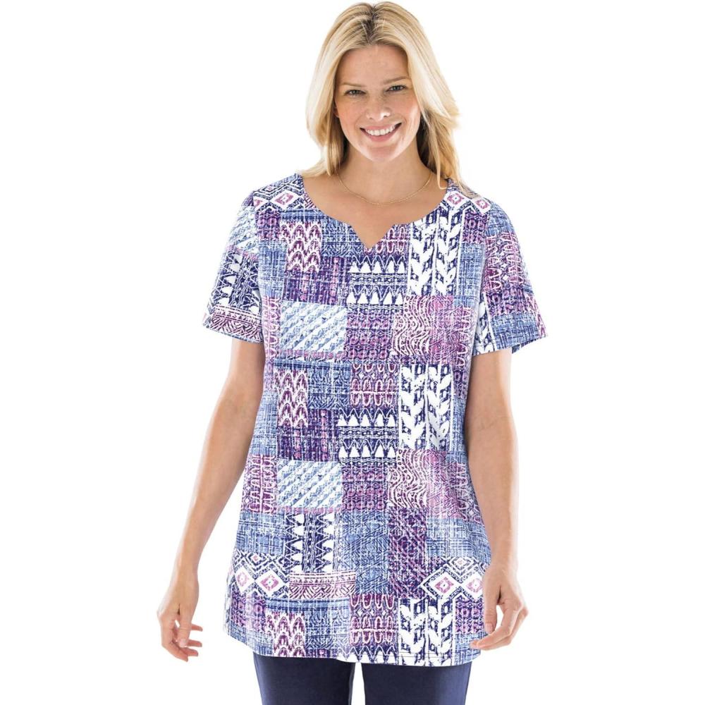 imageWoman Within Plus Size 7Day NotchNeck TunicNavy Geo Patchwork