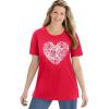 Woman Within Plus Size Graphic Tee(Vivid Red Heart Bouquet)