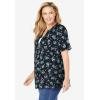 Woman Within Plus Size 7-Day Layer-Look Elbow-Sleeve Tee(Black Ditsy Bouquet)