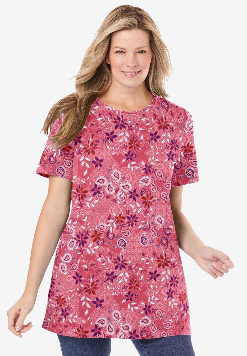 imageWoman Within Plus Size Perfect Printed Crewneck TunicPetal Purple Tie Dye