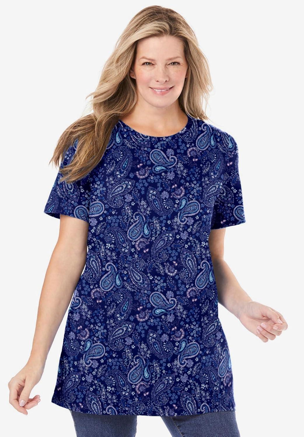 imageWoman Within Plus Size Perfect Printed Crewneck TunicPetal Purple Tie Dye