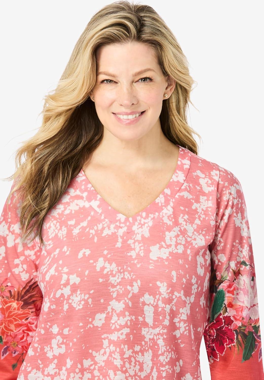 imageWoman Within Plus Size Watercolor TunicMelon Border Floral