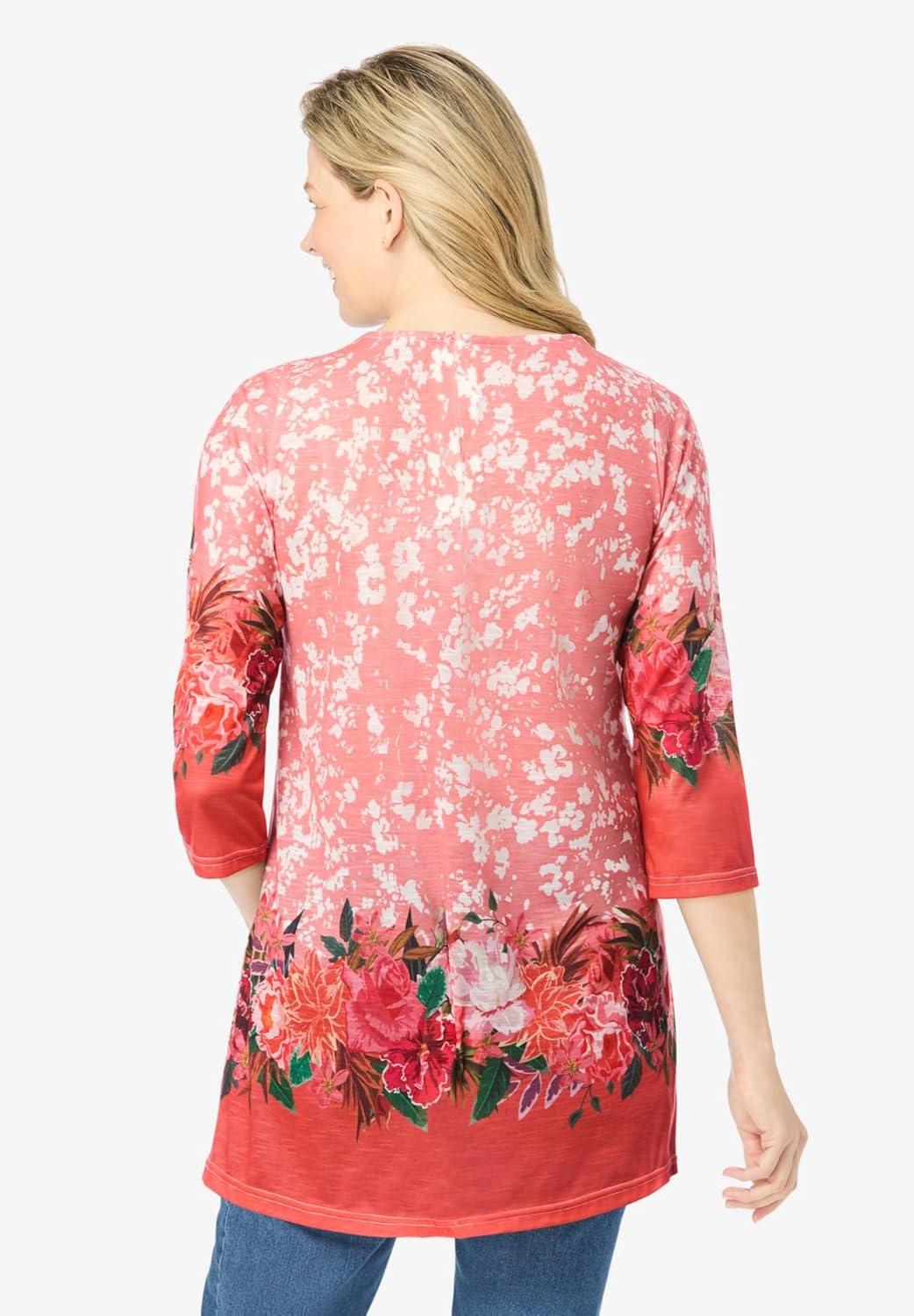 imageWoman Within Plus Size Watercolor TunicMelon Border Floral