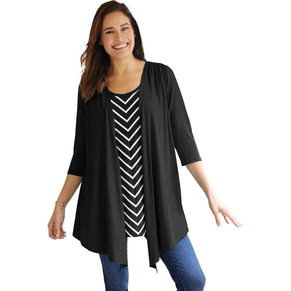 imageWoman Within Plus Size 7Day Layered 2In1 TunicBlack Bias Stripe