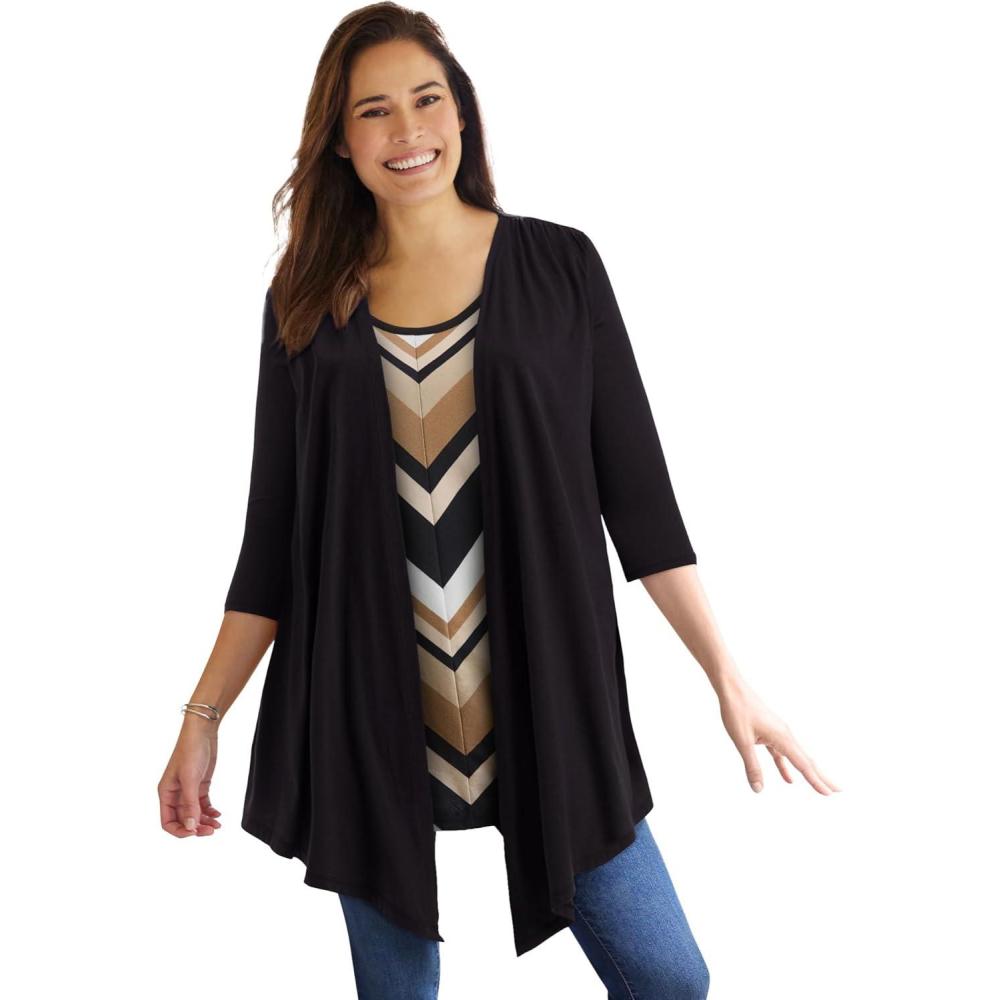 imageWoman Within Plus Size 7Day Layered 2In1 TunicBlack Khaki Bias Stripe