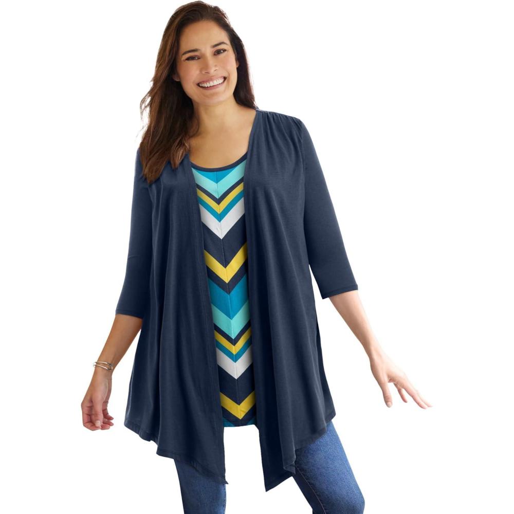 imageWoman Within Plus Size 7Day Layered 2In1 TunicNavy Multi Bias Stripe