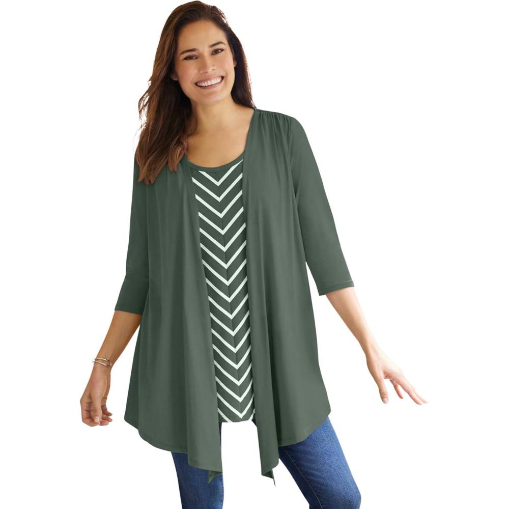 imageWoman Within Plus Size 7Day Layered 2In1 TunicPine Bias Stripe