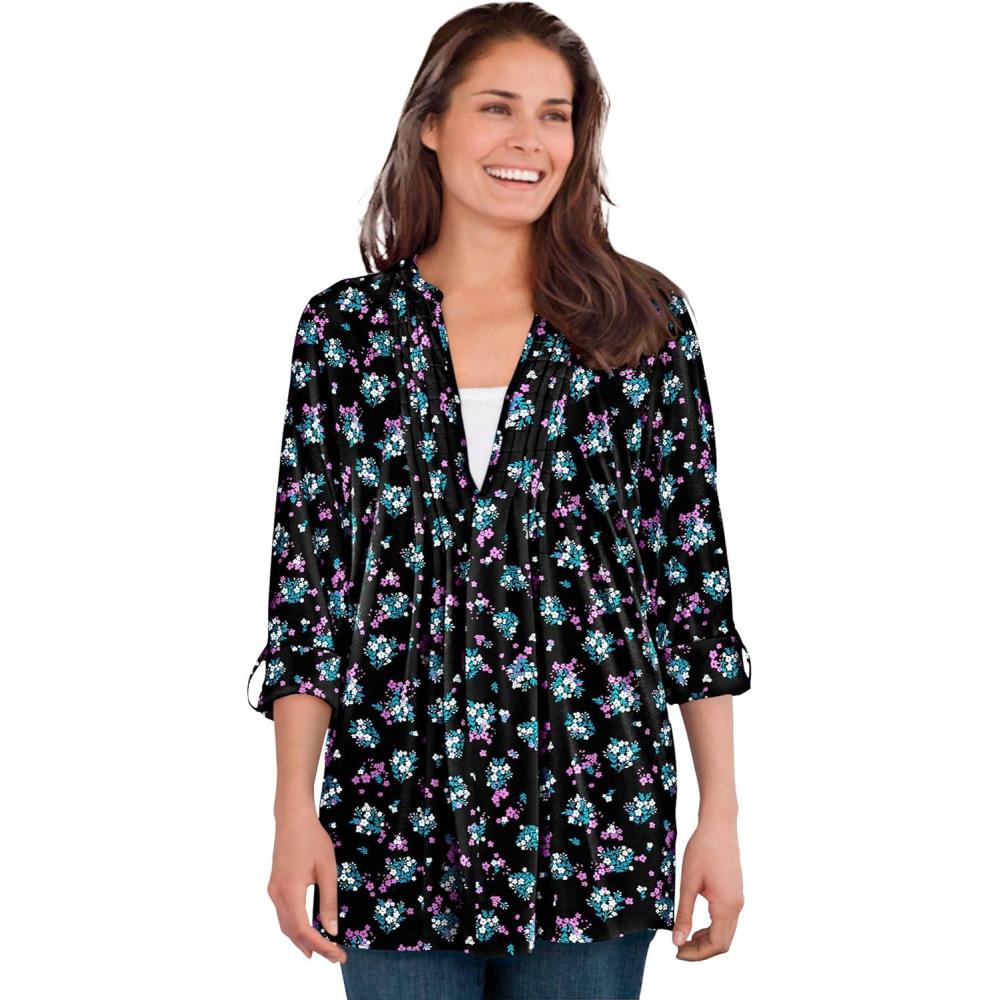 imageWoman Within Plus Size 7Day LayeredLook TunicBlack Ditsy Bouquet