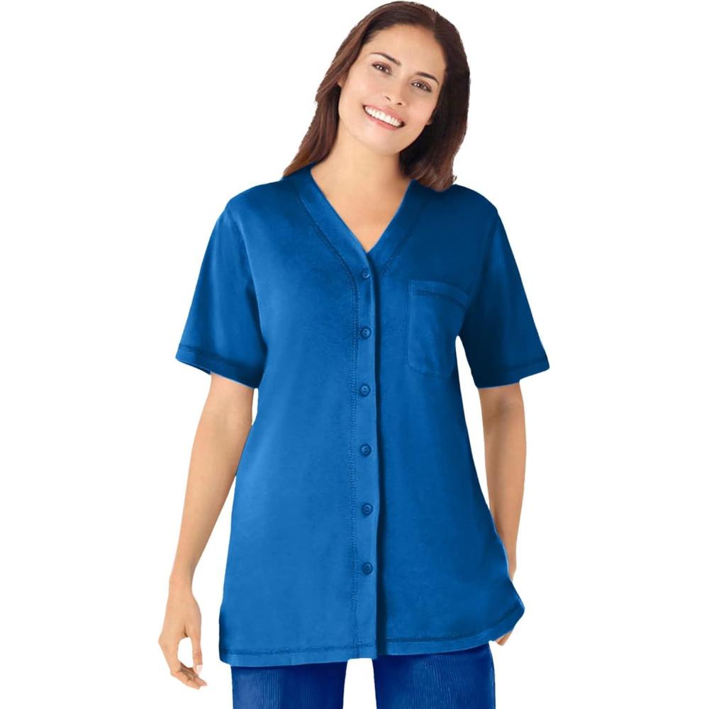 imageWoman Within Plus Size 7Day ShortSleeve Baseball TunicDeep Cobalt