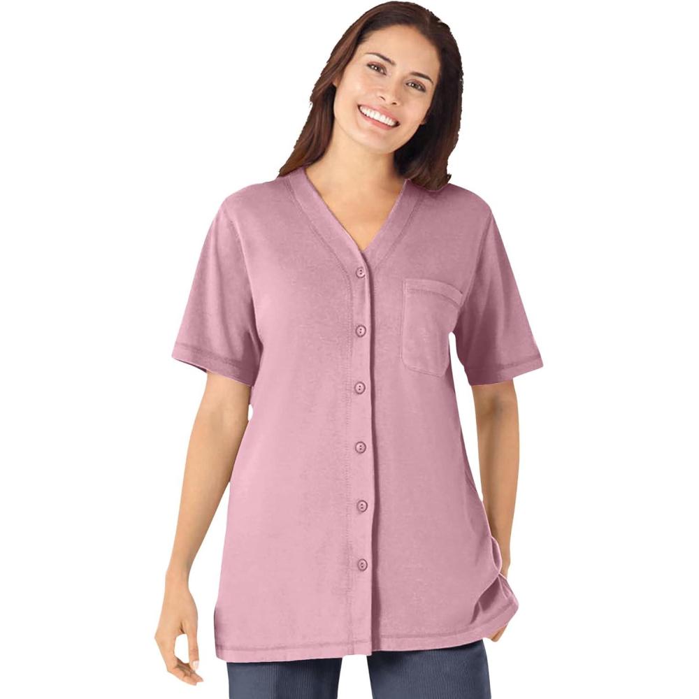 imageWoman Within Plus Size 7Day ShortSleeve Baseball TunicDusty Pink