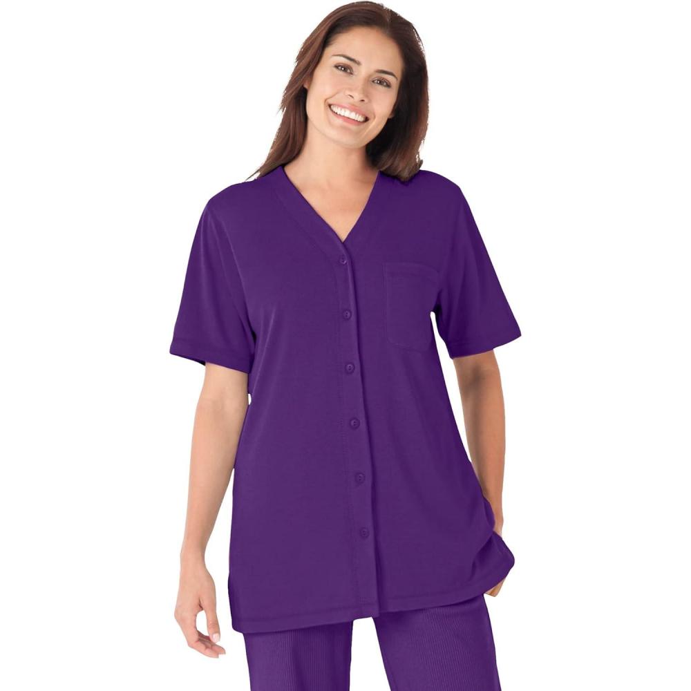 imageWoman Within Plus Size 7Day ShortSleeve Baseball TunicRadiant Purple