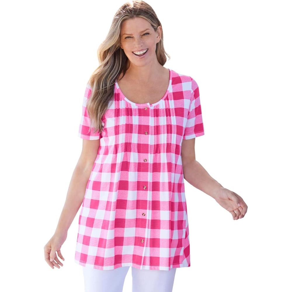 imageWoman Within Plus Size ALine Knit TunicRaspberry Sorbet Buffalo Plaid