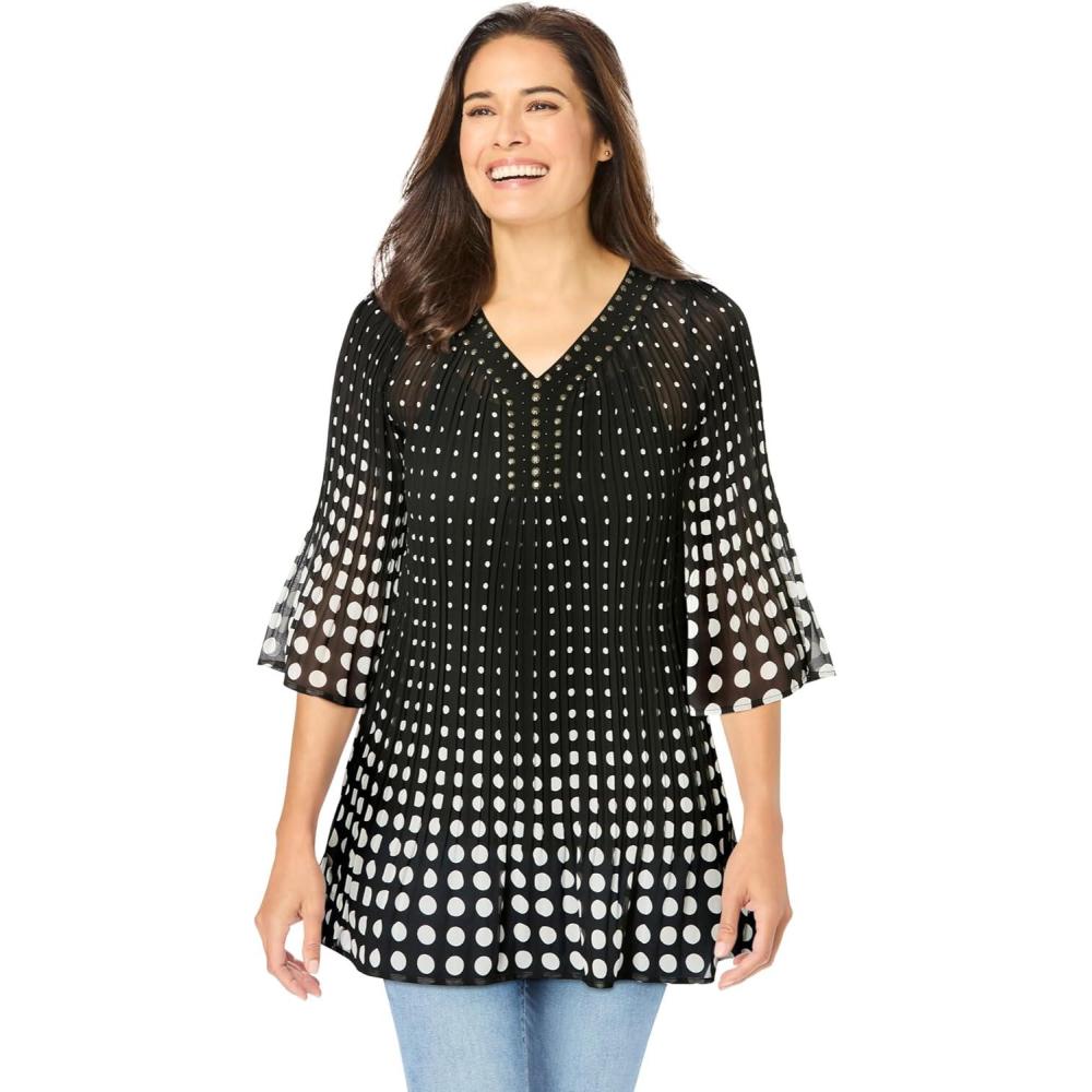 imageWoman Within Plus Size Embellished Pleated BlouseBlack Linear Gradient Dot