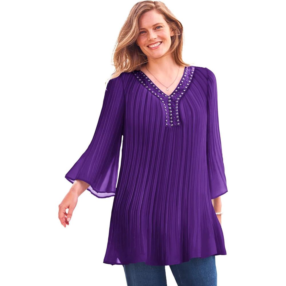 imageWoman Within Plus Size Embellished Pleated BlouseRadiant Purple
