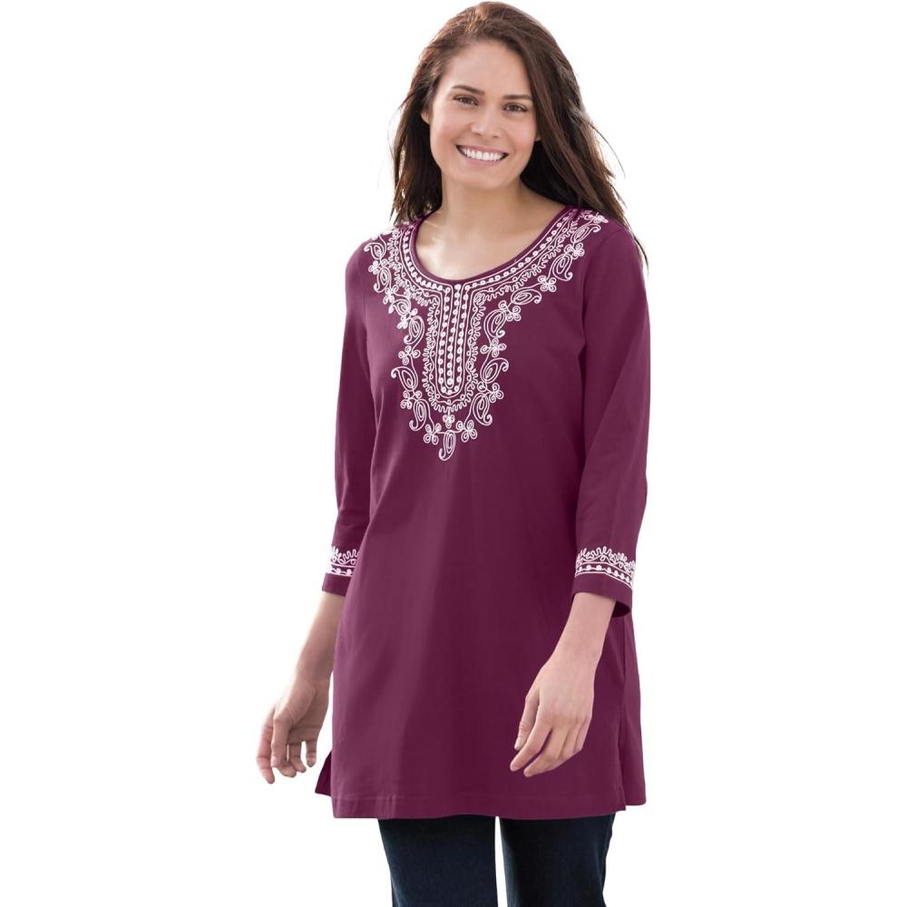 imageWoman Within Plus Size Embroidered Knit TunicDeep Claret