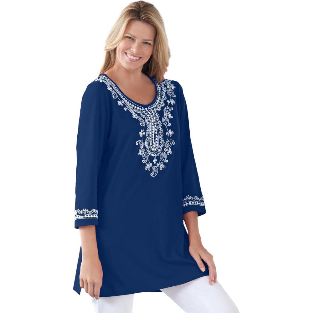 imageWoman Within Plus Size Embroidered Knit TunicEvening Blue