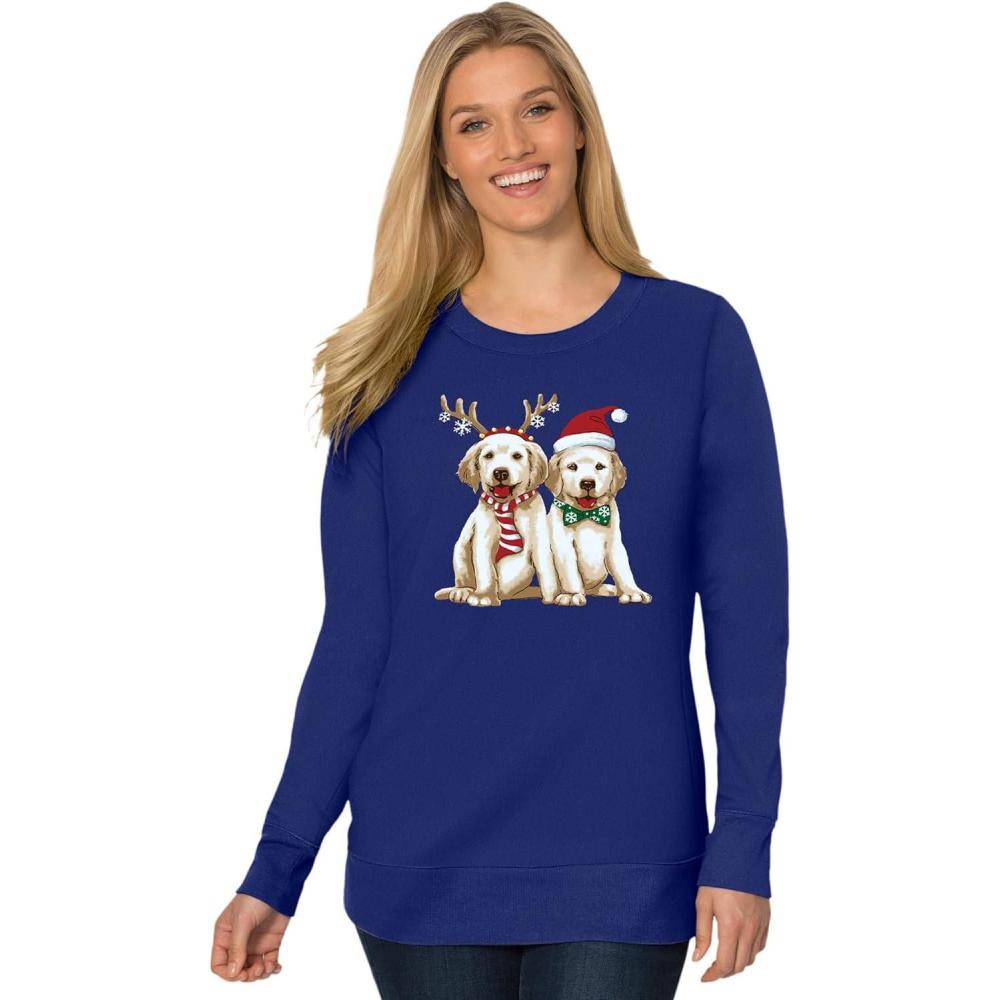 imageWoman Within Plus Size Fleece Holiday SweatshirtEvening Blue Festive Dogs
