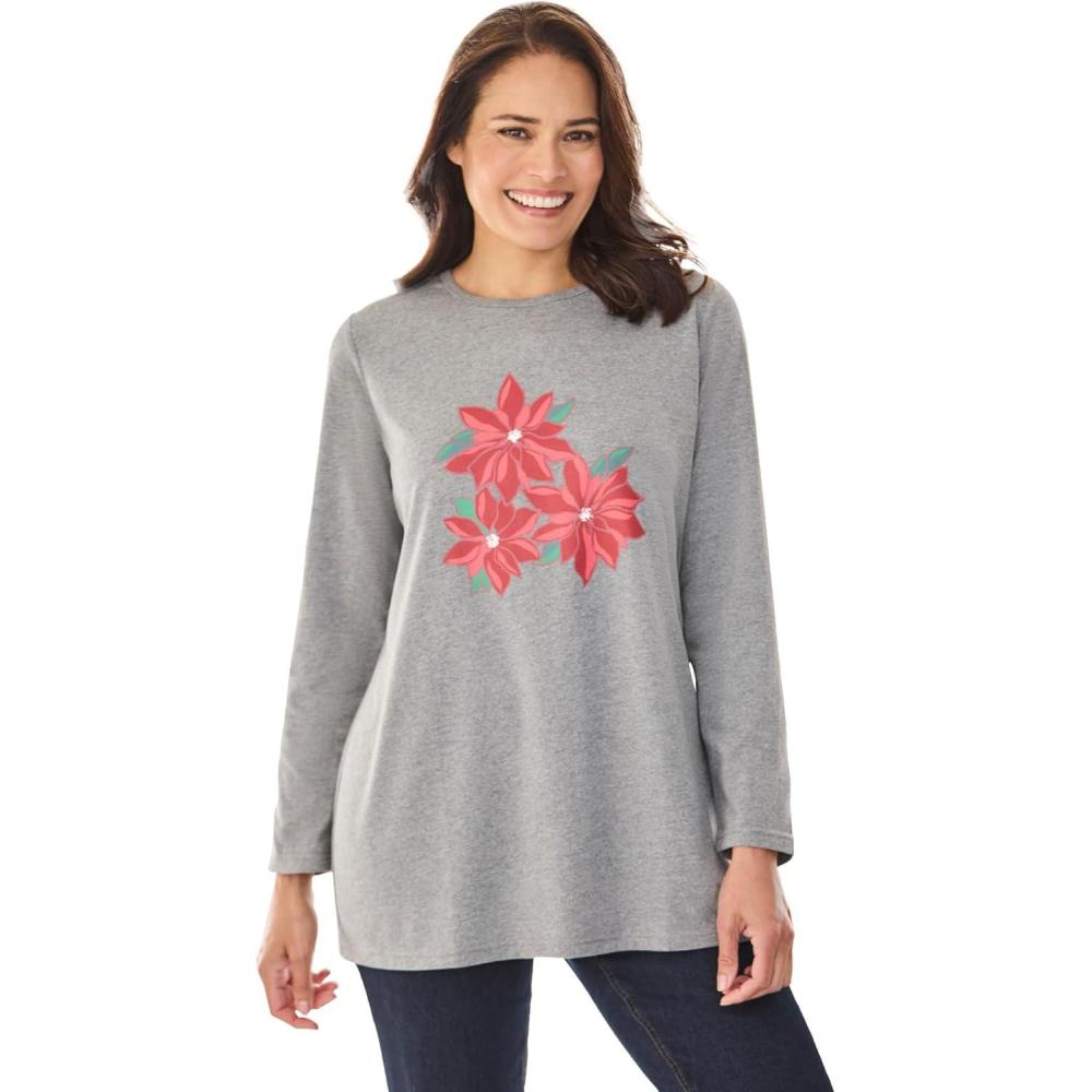 imageWoman Within Plus Size Fleece Holiday SweatshirtRed Snowflake Heart
