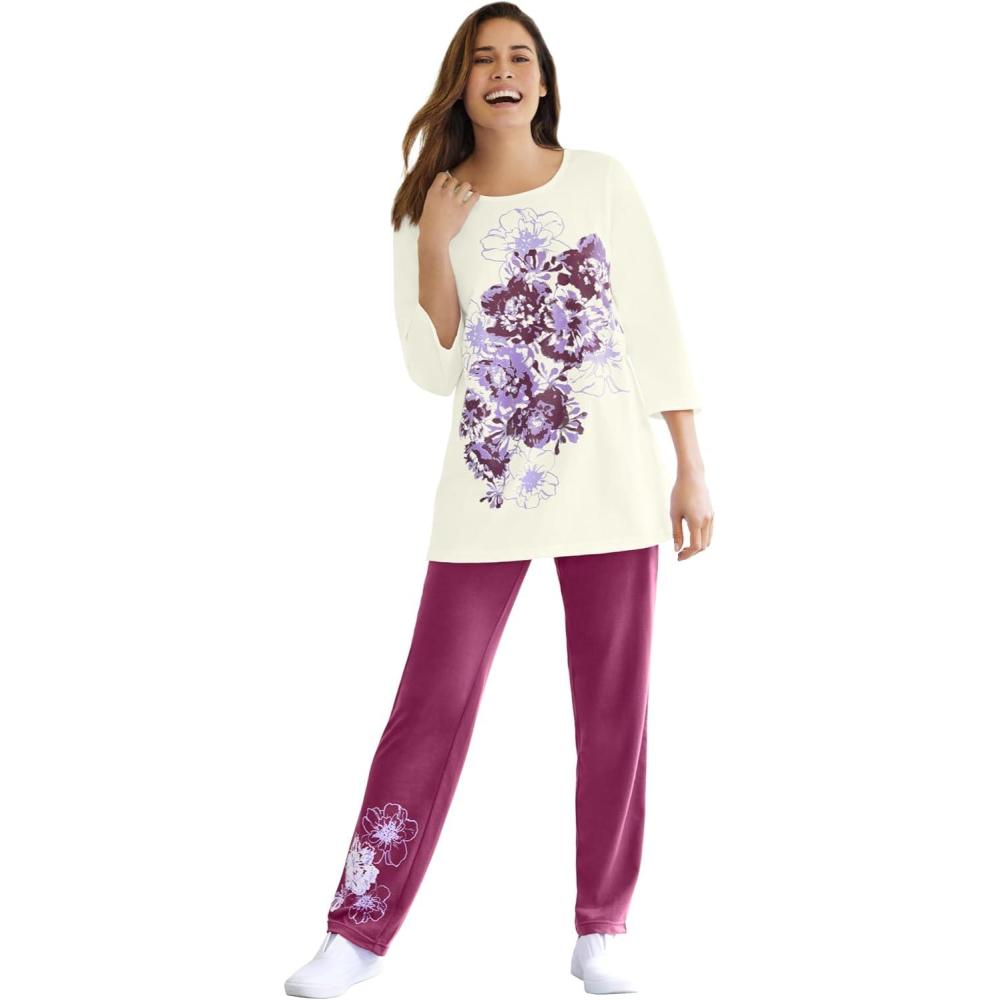 imageWoman Within Plus Size Floral Tee And Pant SetDeep Claret Floral Placement
