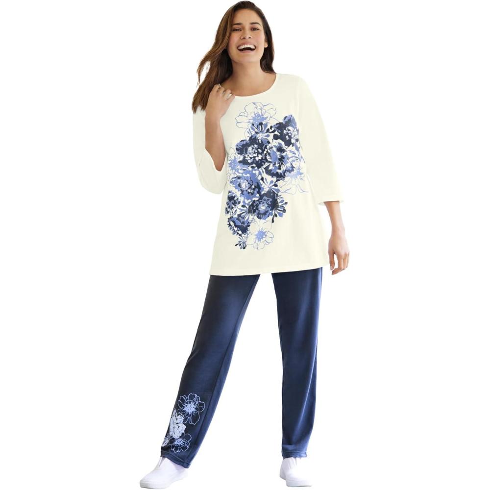 imageWoman Within Plus Size Floral Tee And Pant SetNavy Floral Placement