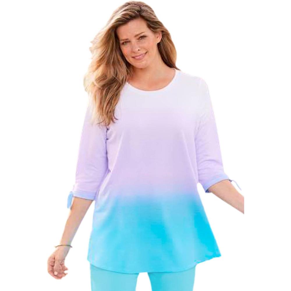 imageWoman Within Plus Size French Terry TieSleeve SweatshirtParadise Blue Ombre