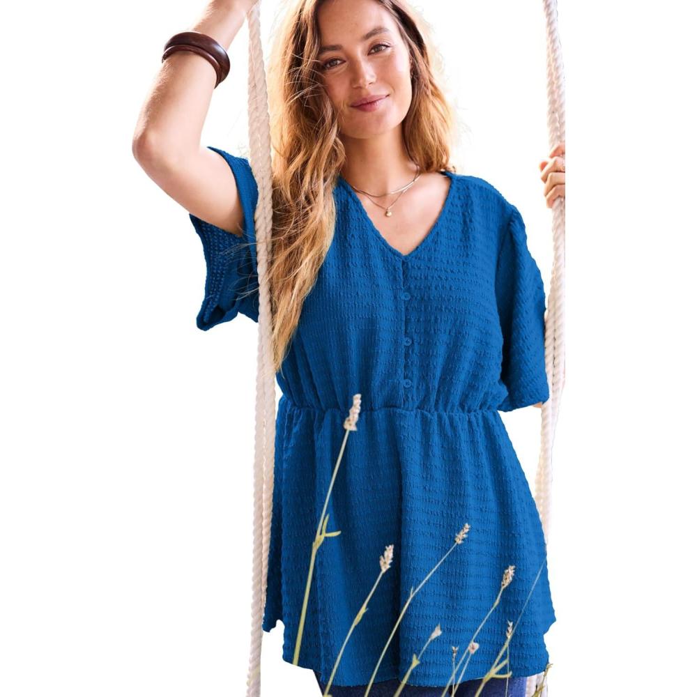 imageWoman Within Plus Size Half Placket Textured TunicBright Cobalt