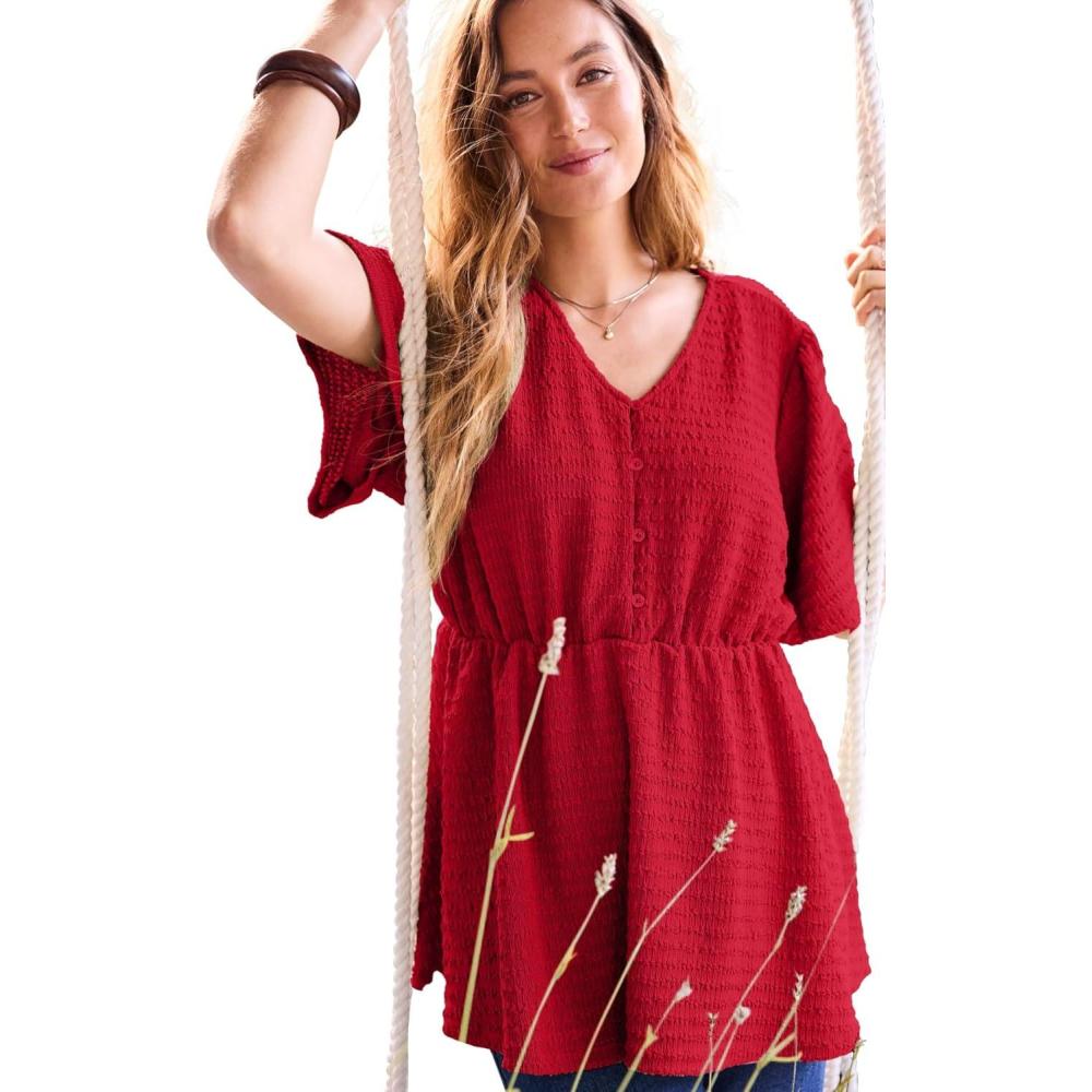 imageWoman Within Plus Size Half Placket Textured TunicClassic Red