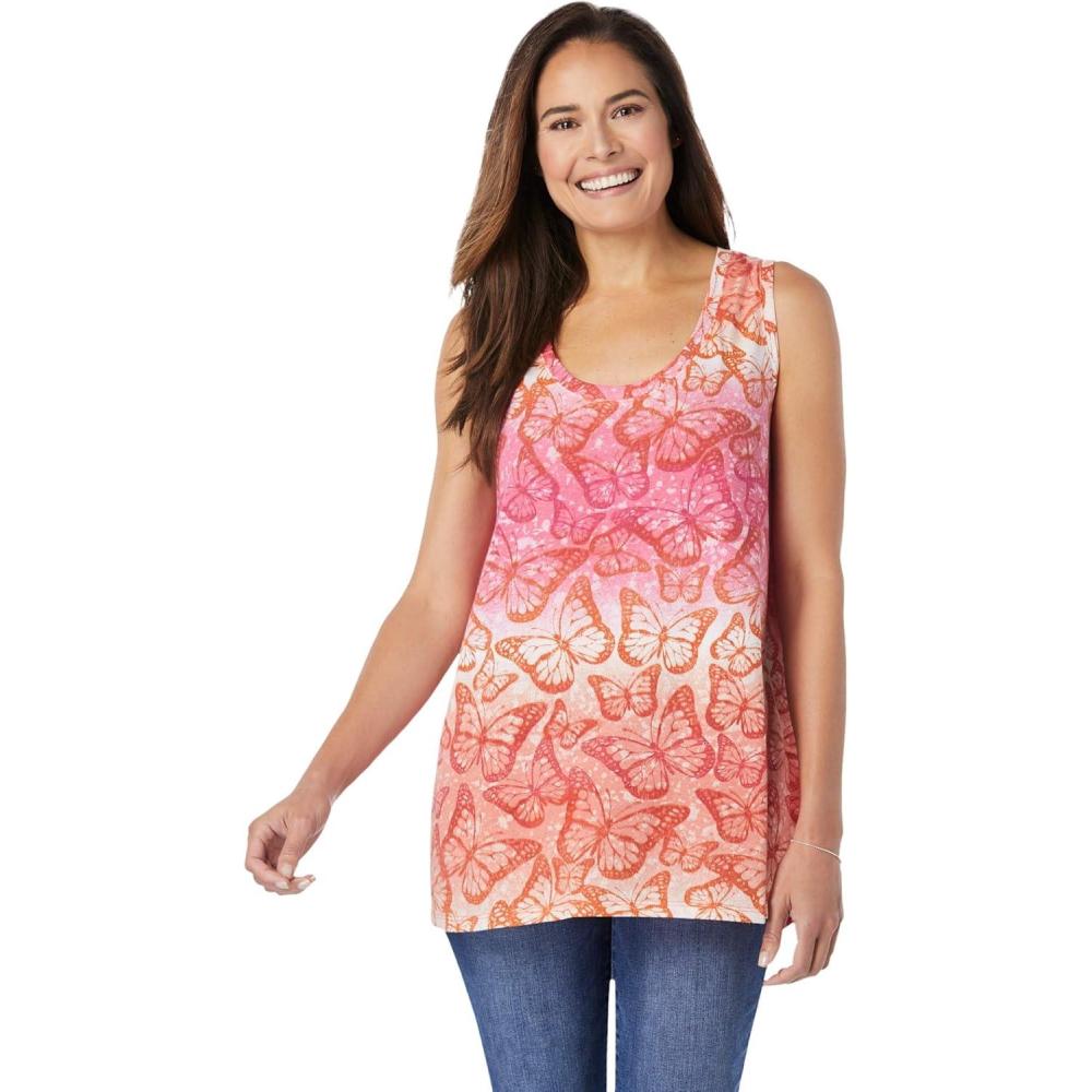 imageWoman Within Plus Size HighLow TankRaspberry Sorbet Ombre Butterfly