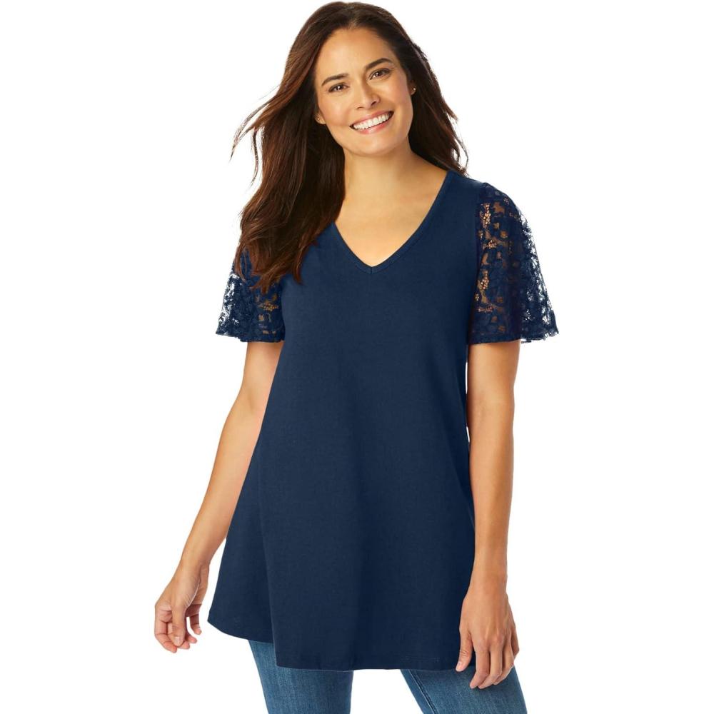imageWoman Within Plus Size Lace Sleeve TunicNavy