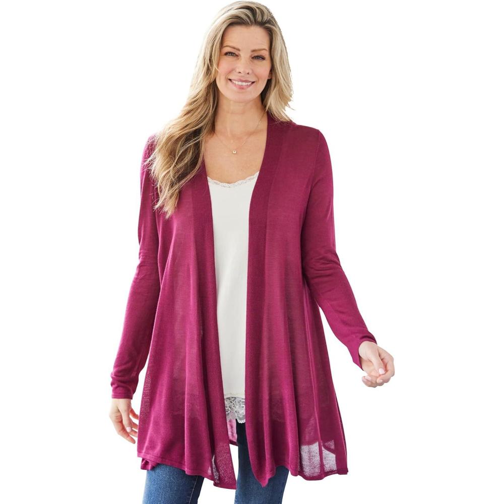imageWoman Within Plus Size Lightweight Open Front CardiganDeep Claret