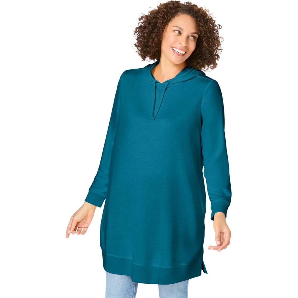 imageWoman Within Plus Size LongerLength Hoodie SweatshirtDeep Teal