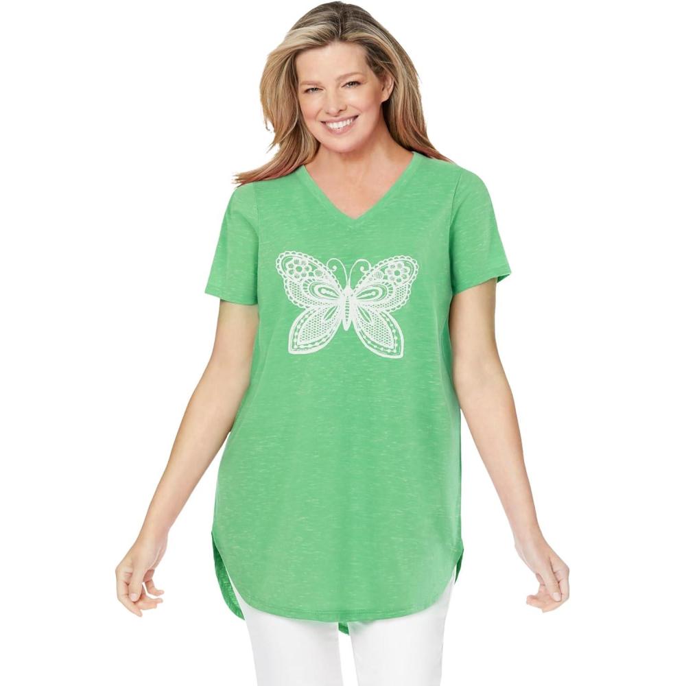 imageWoman Within Plus Size Marled VNeck TunicGrass Butterfly