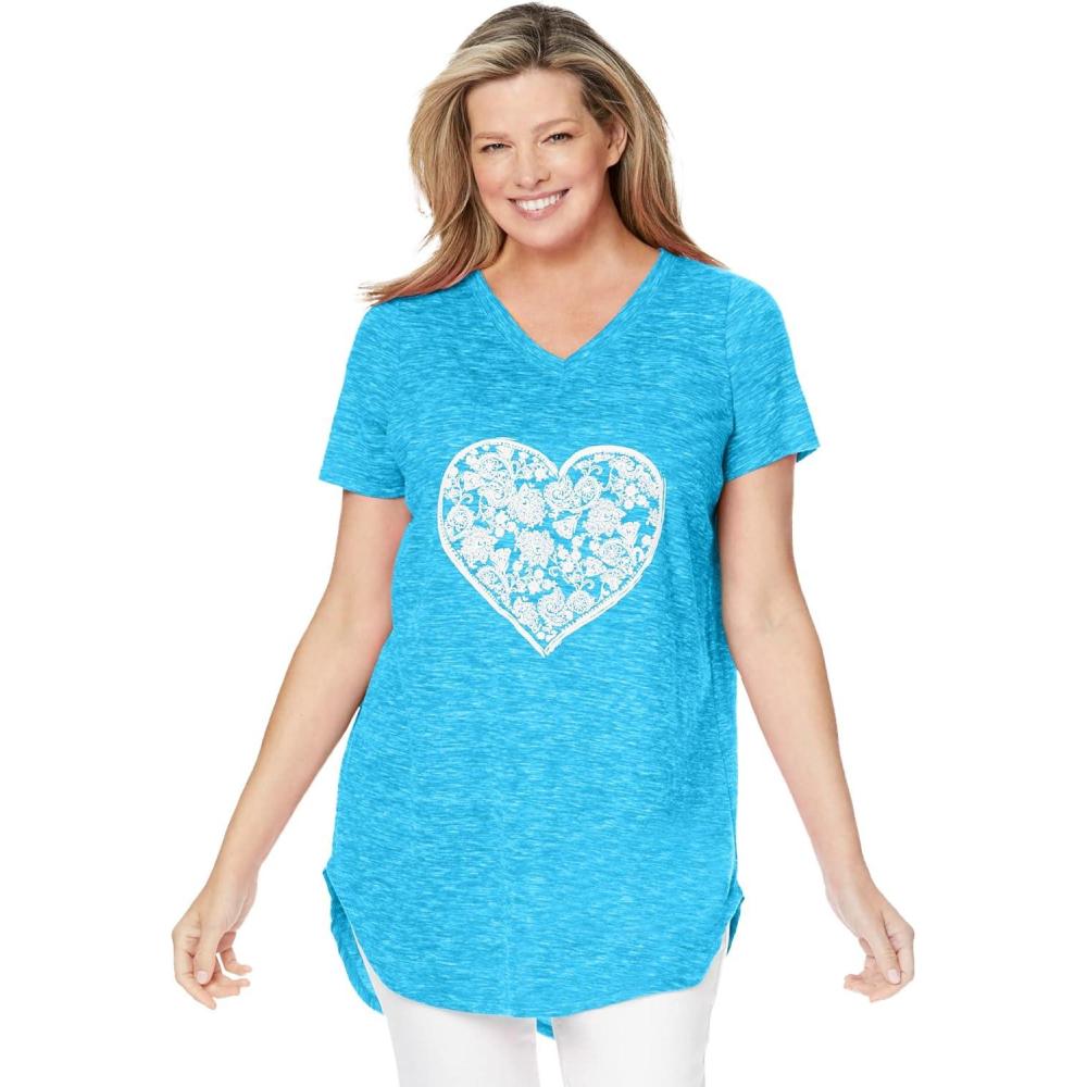 imageWoman Within Plus Size Marled VNeck TunicParadise Blue Heart Placement
