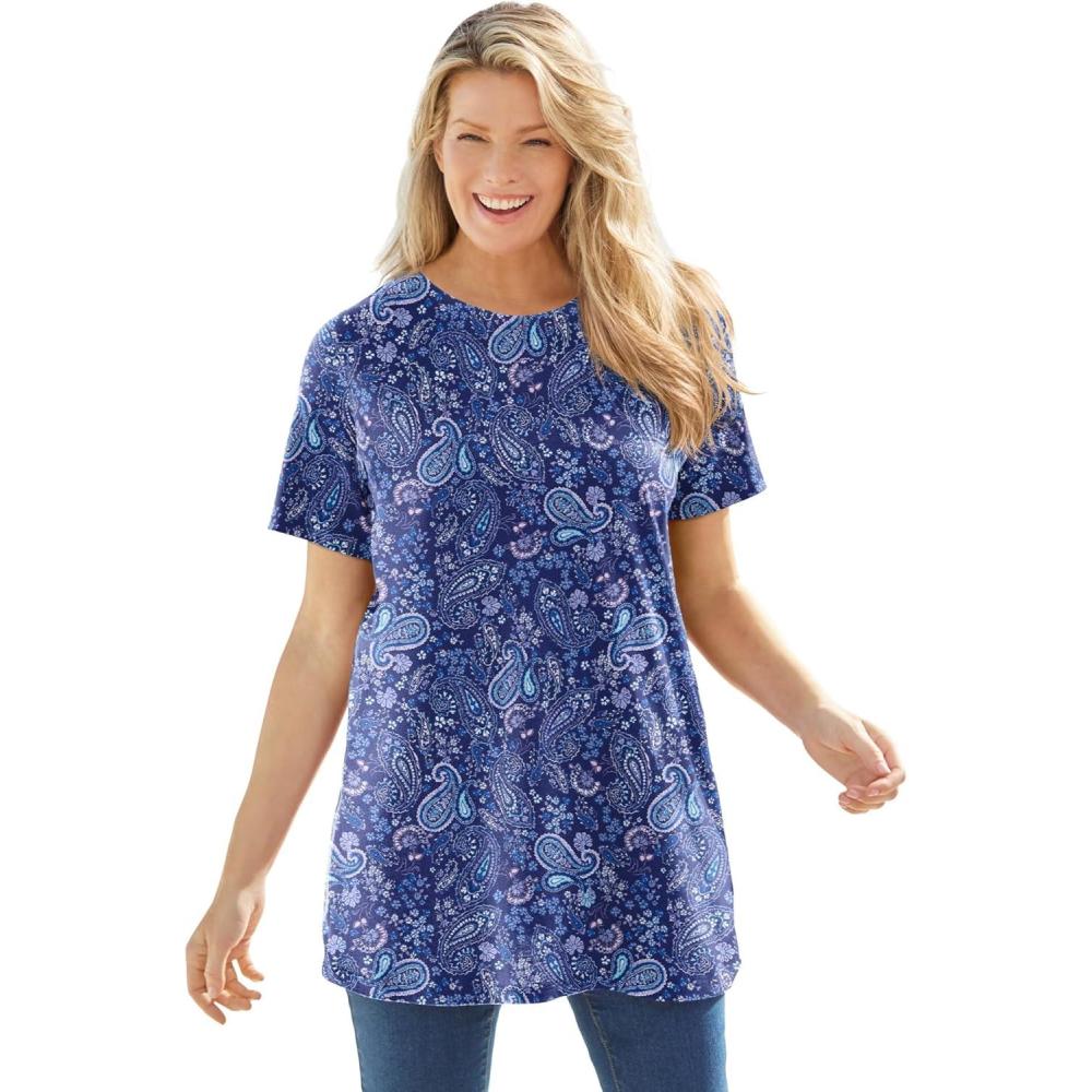 imageWoman Within Plus Size Perfect Printed Crewneck TunicEvening Blue Paisley