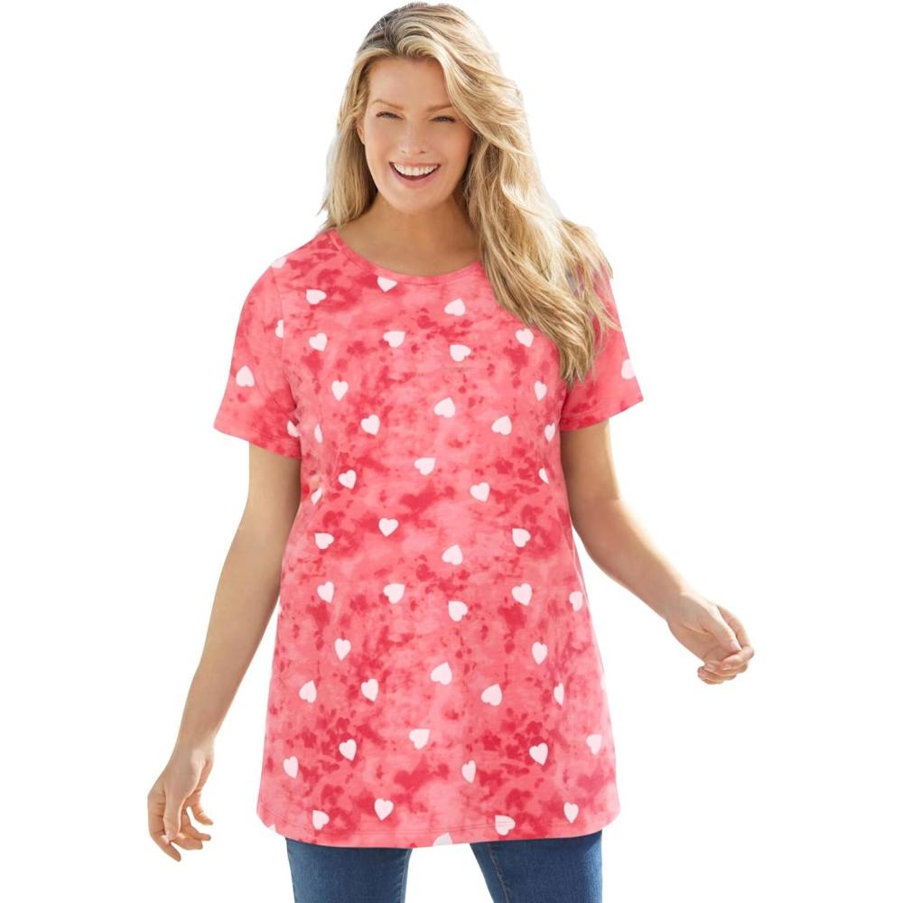 imageWoman Within Plus Size Perfect Printed Crewneck TunicGeranium Tie Dye Hearts