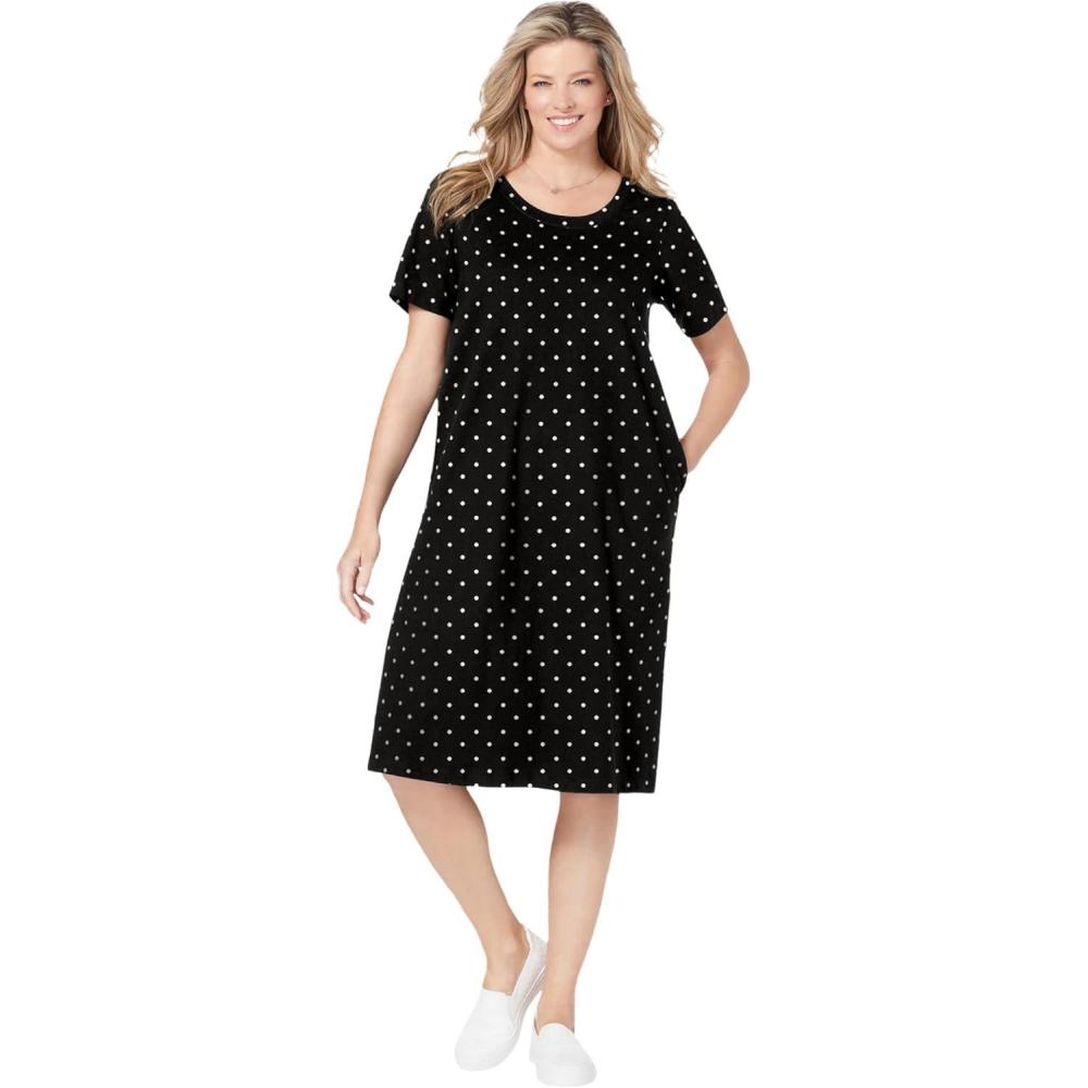 imageWoman Within Plus Size Perfect ShortSleeve Crewneck Tee DressBlack Polka Dot