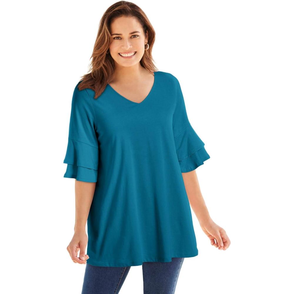 imageWoman Within Plus Size Ruffled ElbowSleeve TunicDeep Teal