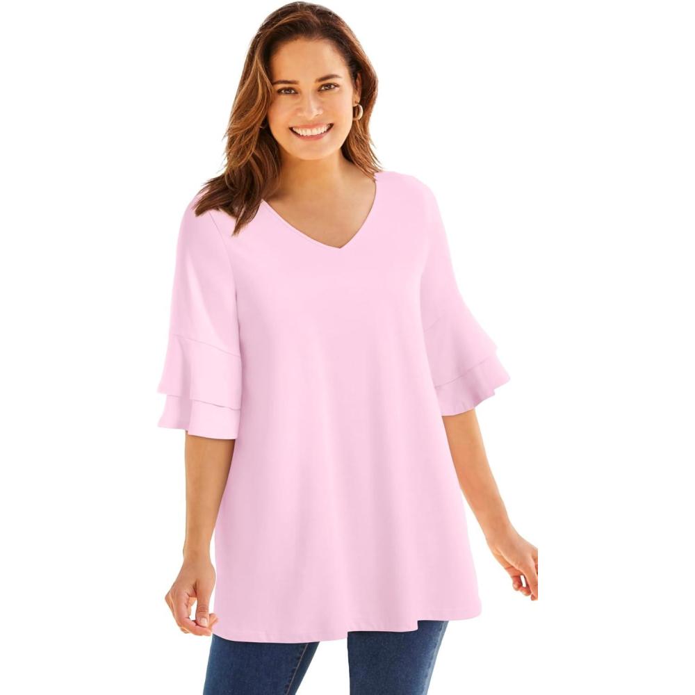 imageWoman Within Plus Size Ruffled ElbowSleeve TunicPink