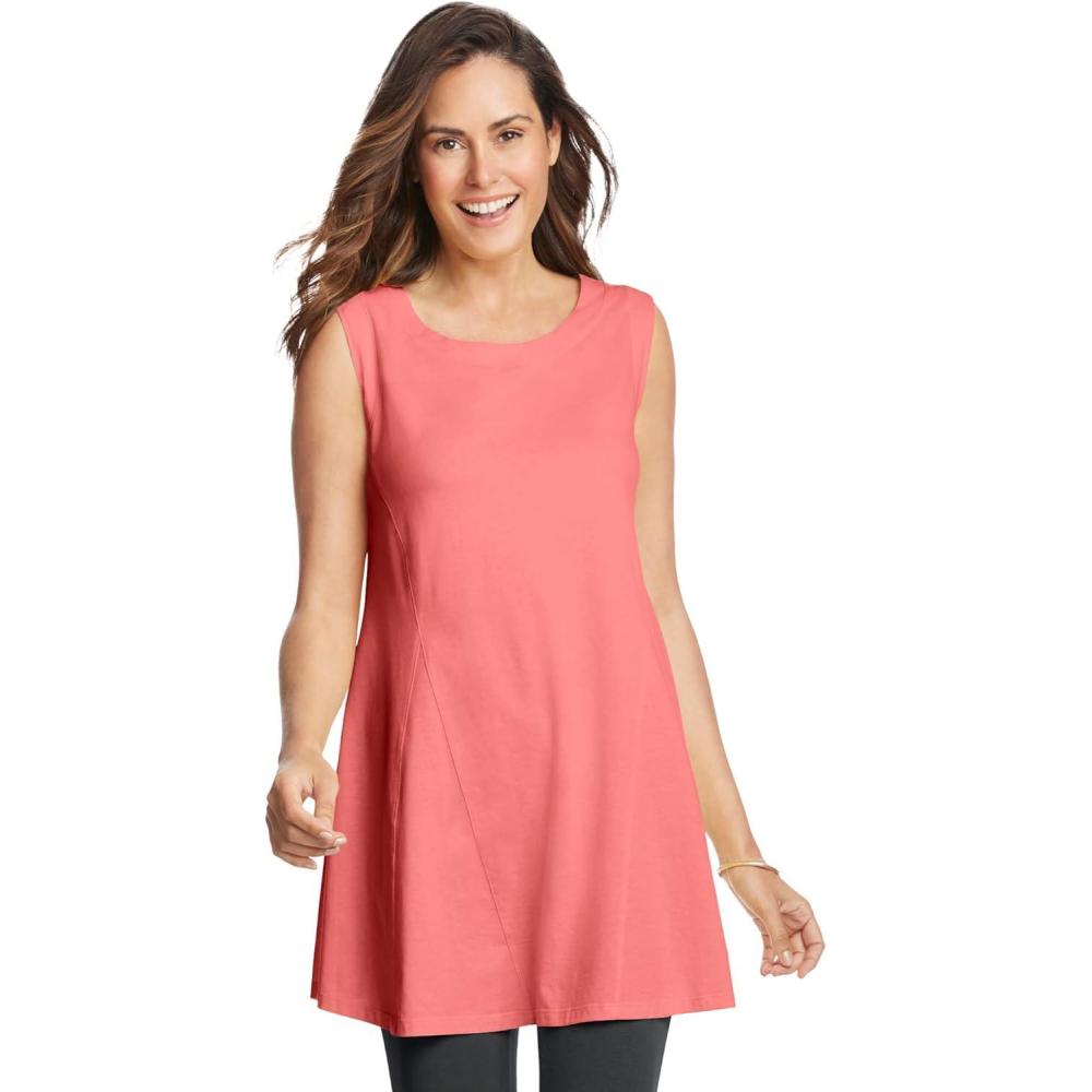 imageWoman Within Plus Size Sleeveless FitAndFlare Tunic TopSweet Coral