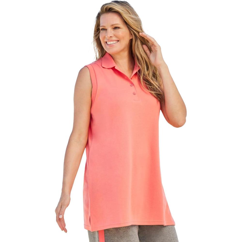 imageWoman Within Plus Size Sleeveless Polo TunicSweet Coral