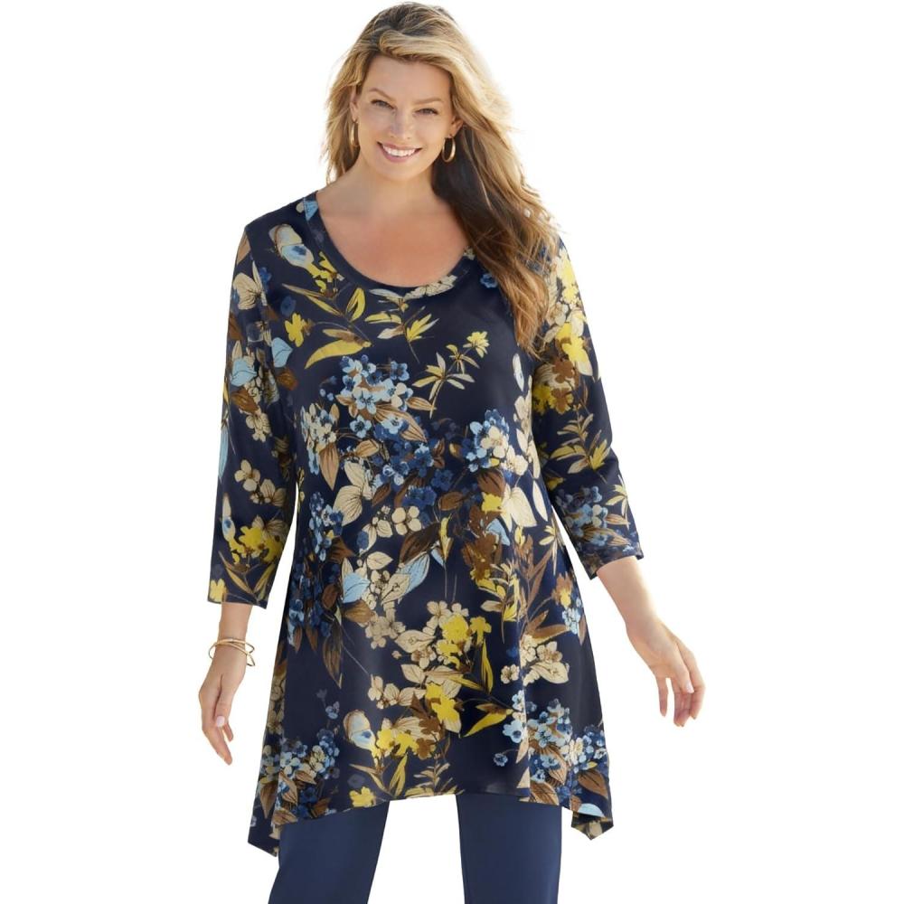 imageWoman Within Plus Size Swing Hem TunicNavy Lilac Floral