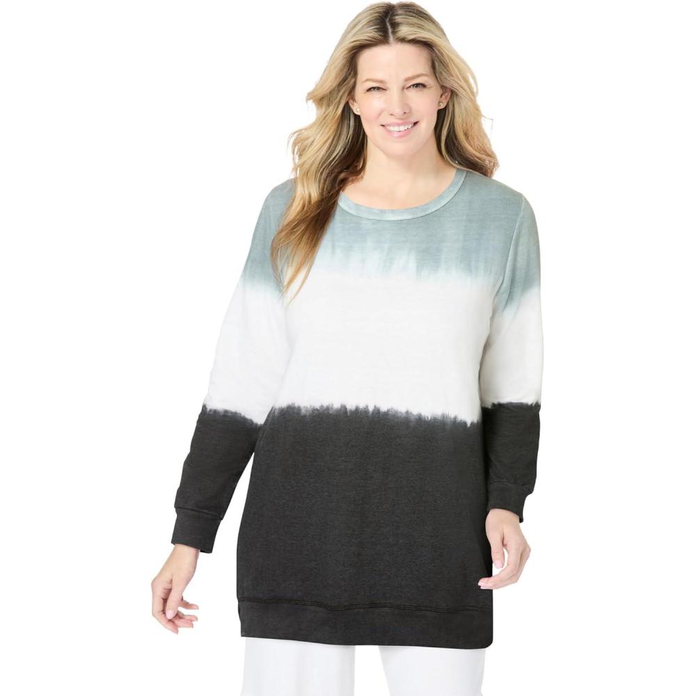 imageWoman Within Plus Size TieDyed Knit Sweatshirt TunicBlack Ikat Tie Dye