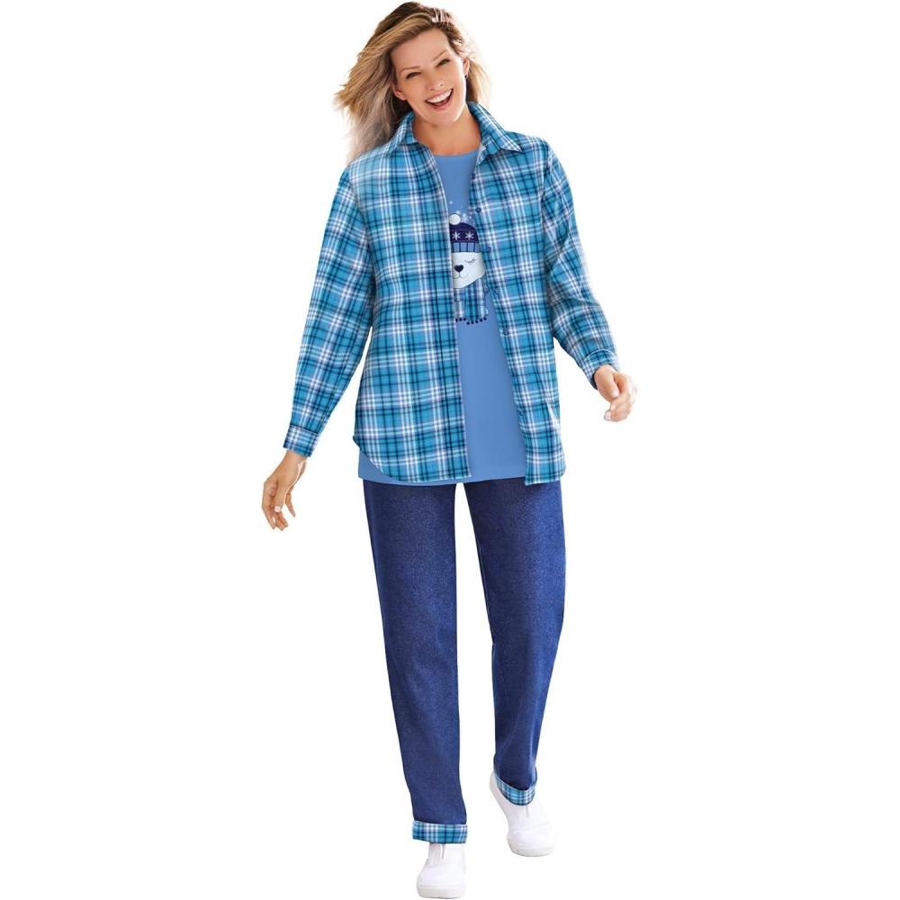 imageWoman Within Plus Size TwoPiece Flannel Shirt and TeeFrench Blue Winter Plaid