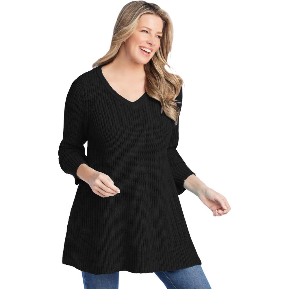 imageWoman Within Plus Size VNeck Shaker Trapeze SweaterBlack